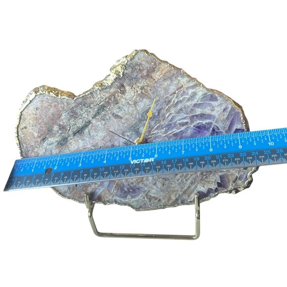 Amethyst Slab Desk or Wall Clock With Gold Edges & Detachable Stand 6.5”TX9.75” - Picture 8 of 12